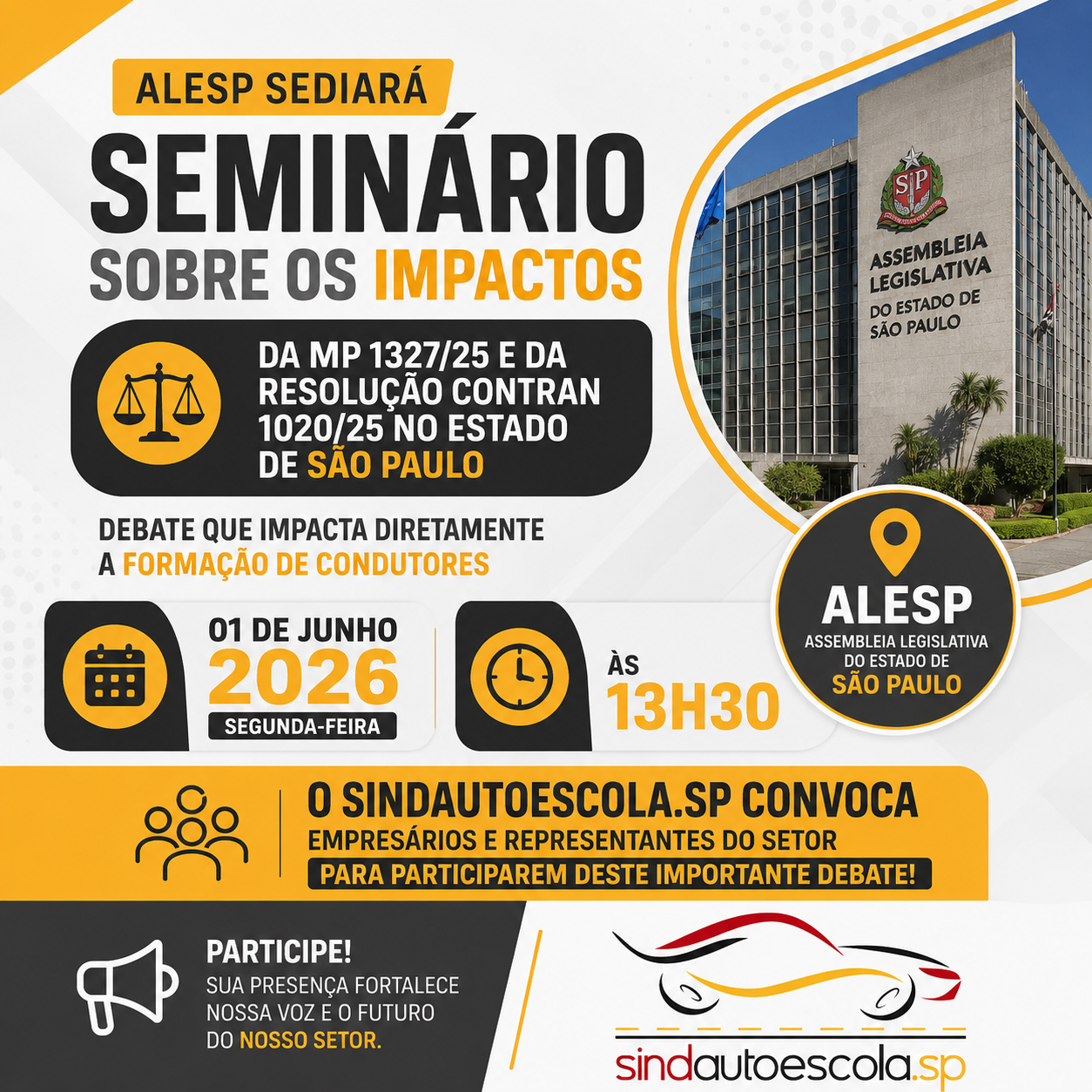 ALESP sediará seminário sobre os impactos da MP 1327/25 e da Resolução CONTRAN 1020/25 no Estado de São Paulo