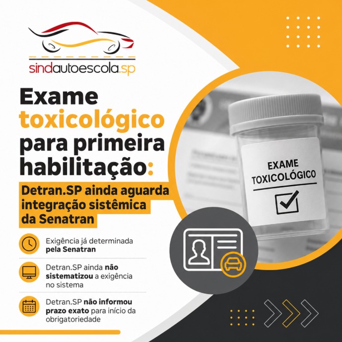Exame toxicológico para primeira habilitação: Detran.SP ainda aguarda integração sistêmica da Senatran